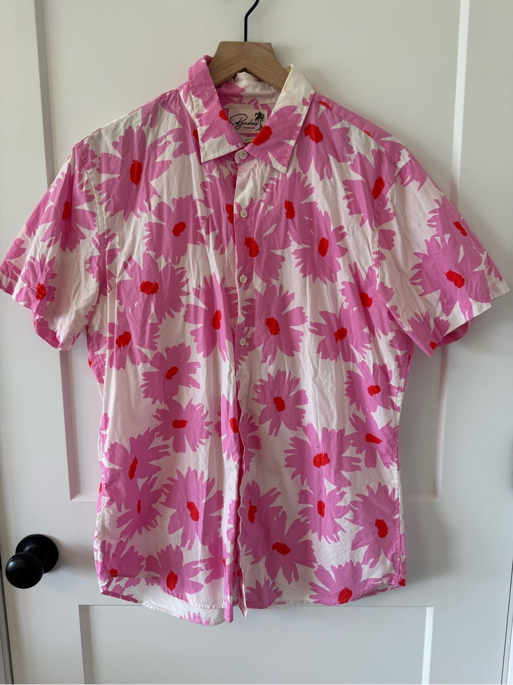Bonobos Riviera Pink Floral Short-Sleeve Button-Down Shirt Size Large Slim Fit